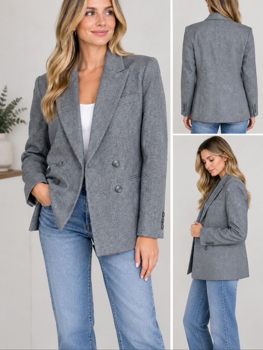 JAYWEIN NEW YORK double Breasted Gray Blazer Jacket Med Vintage